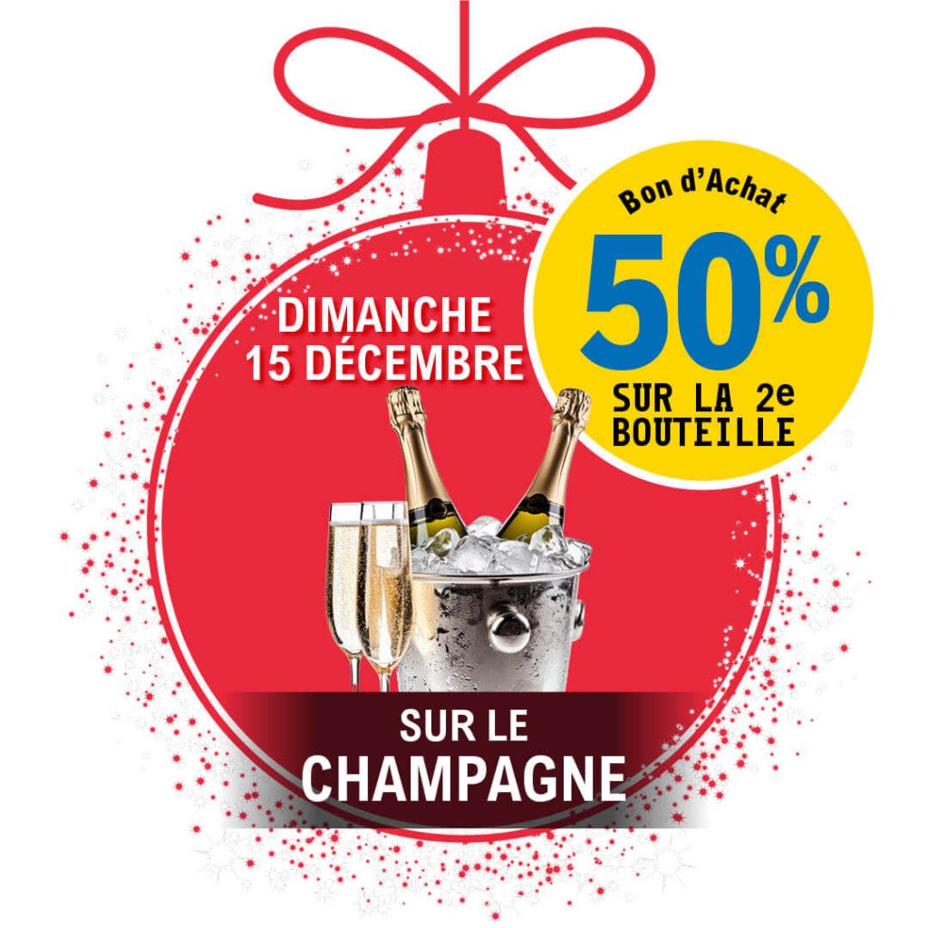 50% en bon d'achat sur la 2ème bouteille sur le champagne