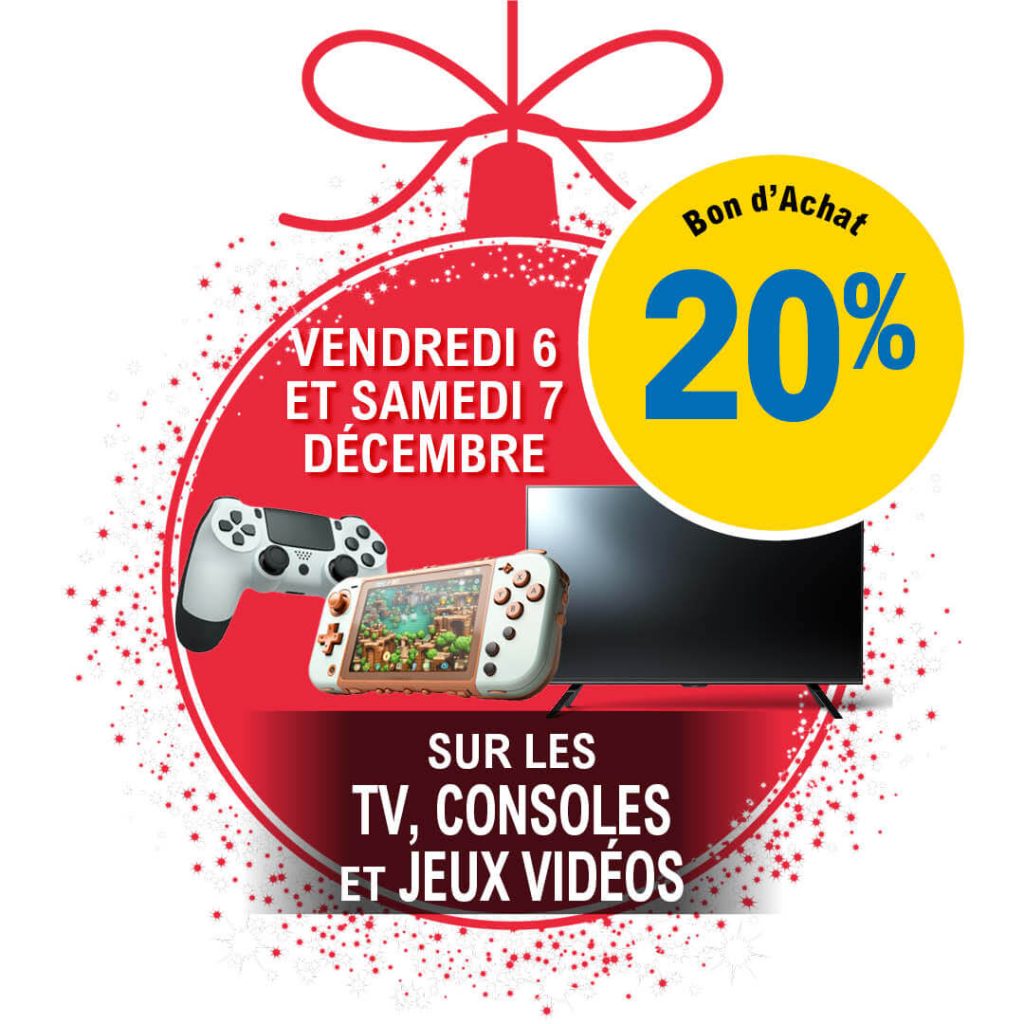 20% en bon d'achat sur les TV, consoles, et jeux vidéos