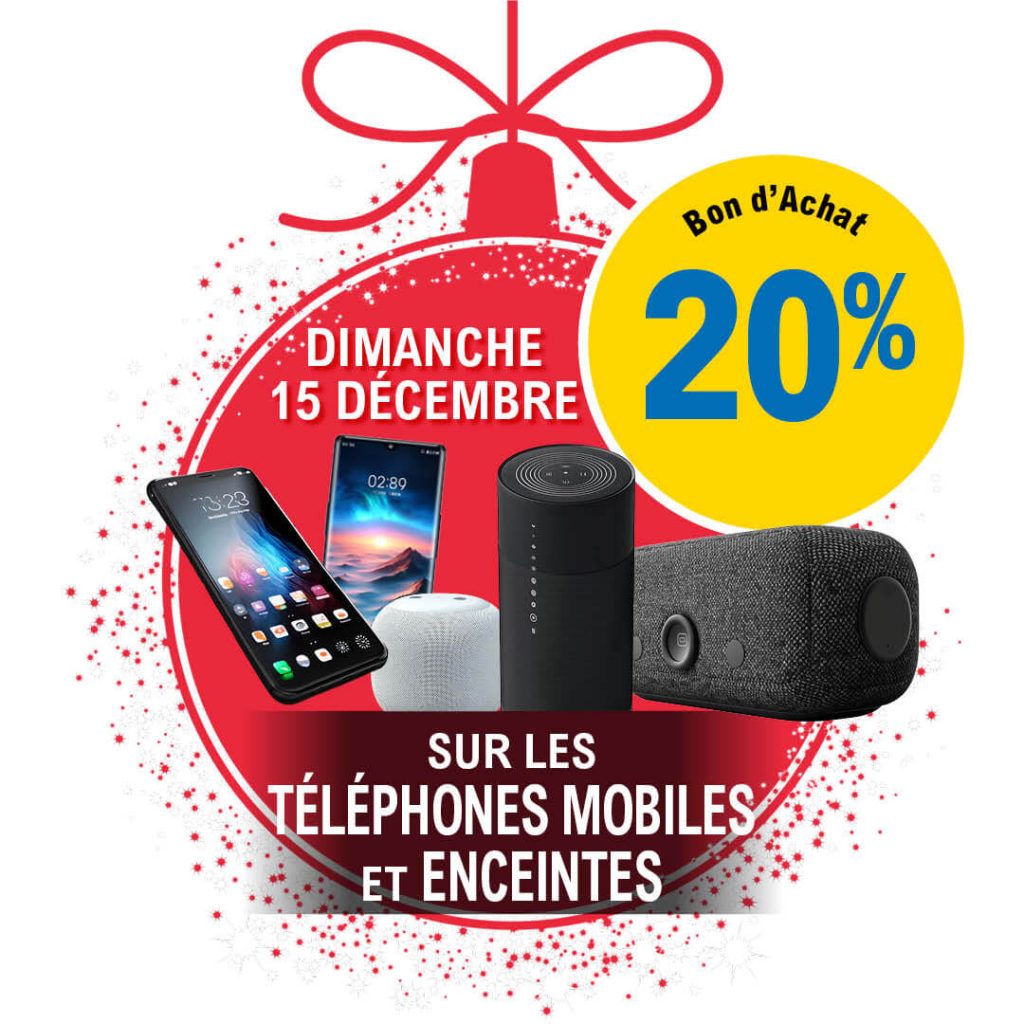 20% en bon d'achat sur les téléphones mobiles et enceintes